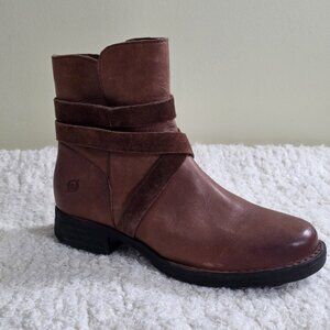 Born Leather Boots Womens 7.5 Brown Suede Ankle Straps Zip Western Boho F72006